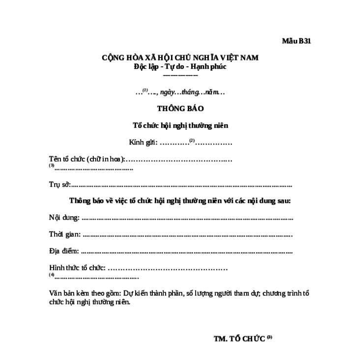 MẪU THÔNG BÁO TỔ CHỨC HỘI NGHỊ THƯỜNG NIÊN (ÁP DỤNG TRONG HOẠT ĐỘNG TÍN NGƯỠNG, TÔN GIÁO)