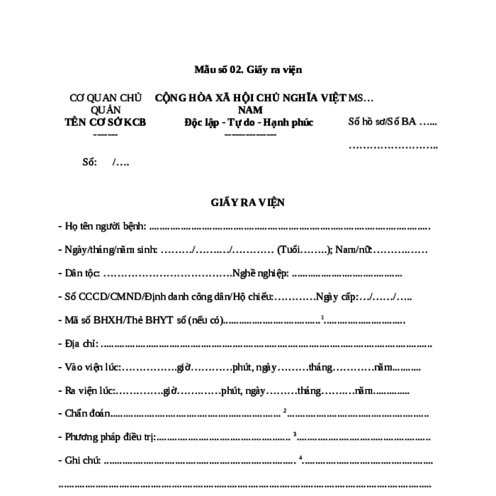 MẪU GIẤY RA VIỆN
