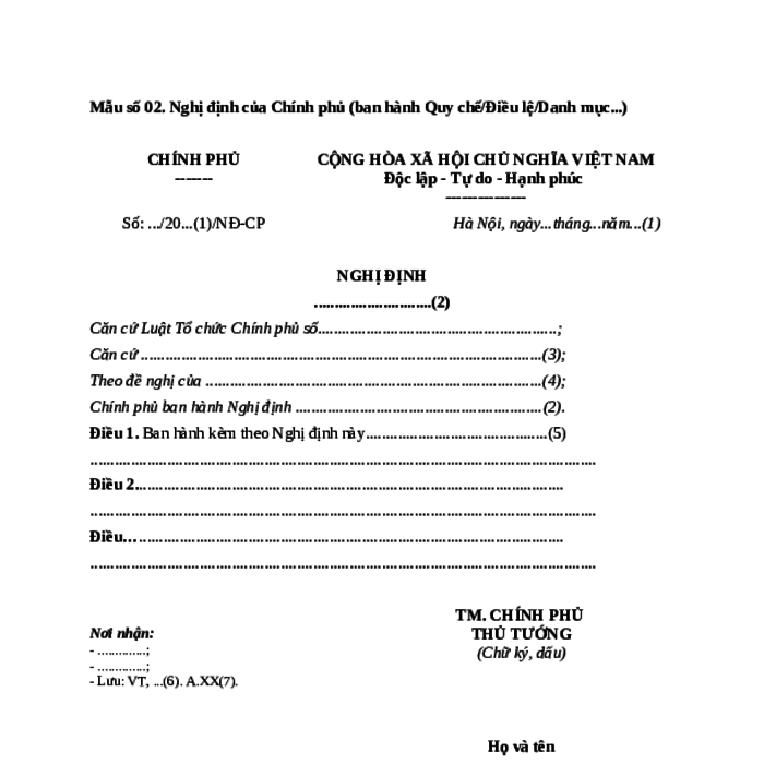 MẪU NGHỊ ĐỊNH CỦA CHÍNH PHỦ (BAN HÀNH QUY CHẾ/ĐIỀU LỆ/DANH MỤC...) DO BỘ NÔNG NGHIỆP VÀ MÔI TRƯỜNG BAN HÀNH