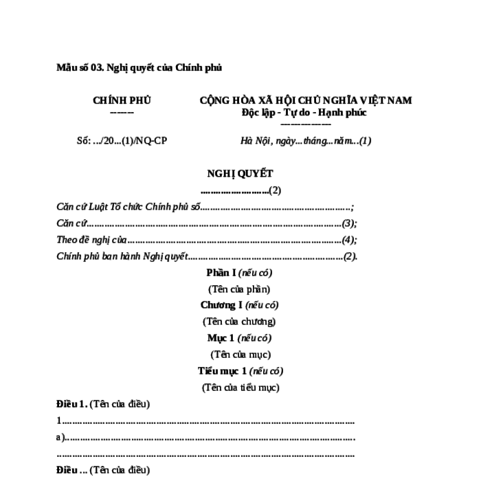 MẪU NGHỊ QUYẾT CỦA CHÍNH PHỦ DO BỘ NÔNG NGHIỆP VÀ MÔI TRƯỜNG BAN HÀNH