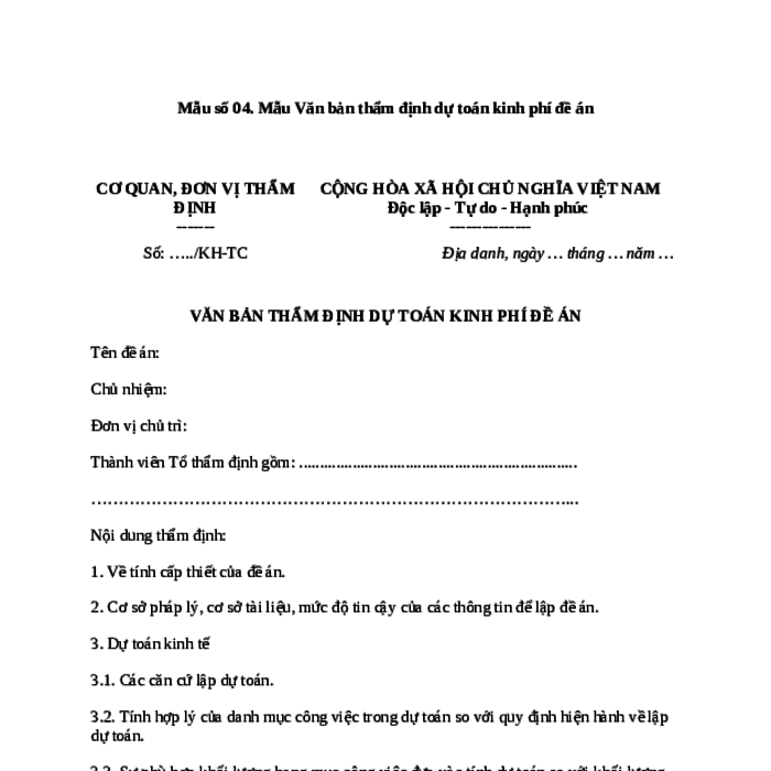 MẪU VĂN BẢN THẨM ĐỊNH DỰ TOÁN KINH PHÍ ĐỀ ÁN ĐIỀU TRA CƠ BẢN ĐỊA CHẤT VÀ ĐỀ ÁN ĐIỀU TRA ĐỊA CHẤT VỀ KHOÁNG SẢN