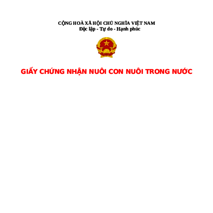 MẪU PHÔI GIẤY CHỨNG NHẬN NUÔI CON NUÔI TRONG NƯỚC