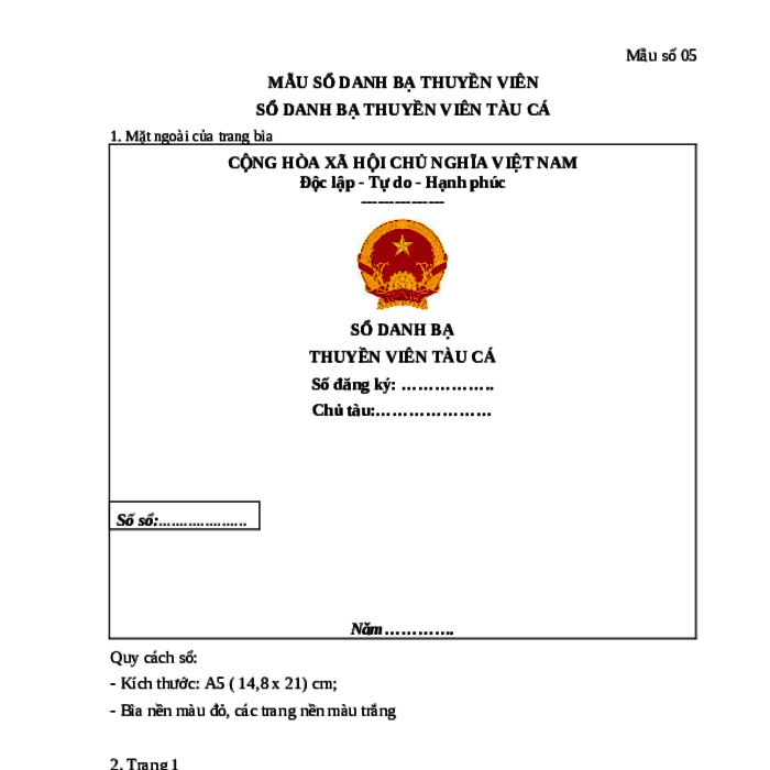 MẪU SỔ DANH BẠ THUYỀN VIÊN