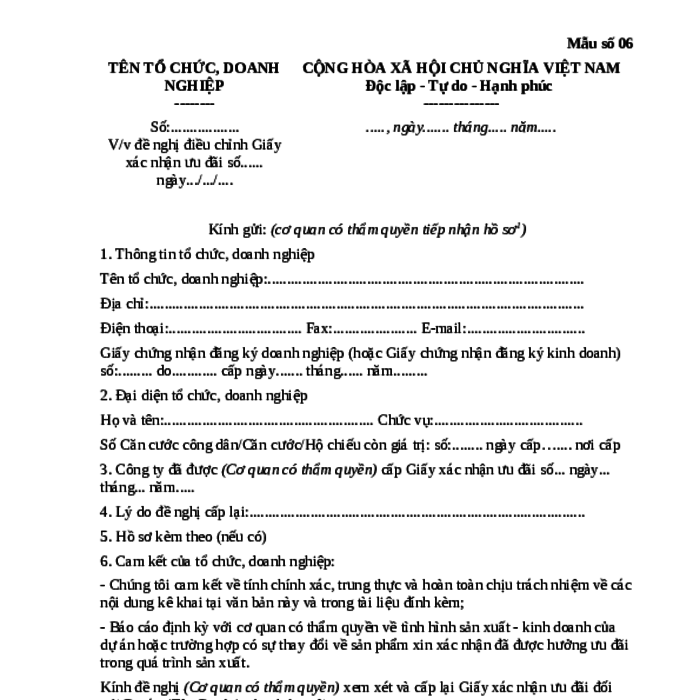 MẪU CÔNG VĂN VỀ VIỆC ĐỀ NGHỊ CẤP LẠI GIẤY XÁC NHẬN ƯU ĐÃI SẢN PHẨM THUỘC DANH MỤC SẢN PHẨM CÔNG NGHIỆP HỖ TRỢ ƯU TIÊN PHÁT TRIỂN