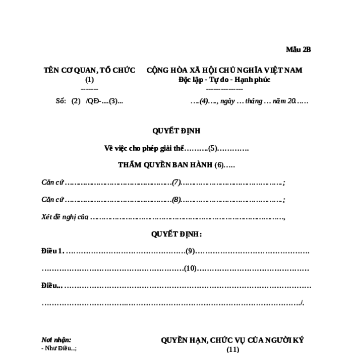 MẪU QUYẾT ĐỊNH GIẢI THỂ CƠ SỞ GIÁO DỤC NGHỀ NGHIỆP CÓ VỐN ĐẦU TƯ NƯỚC NGOÀI