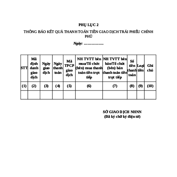 MẪU THÔNG BÁO KẾT QUẢ THANH TOÁN TIỀN GIAO DỊCH TRÁI PHIẾU CHÍNH PHỦ