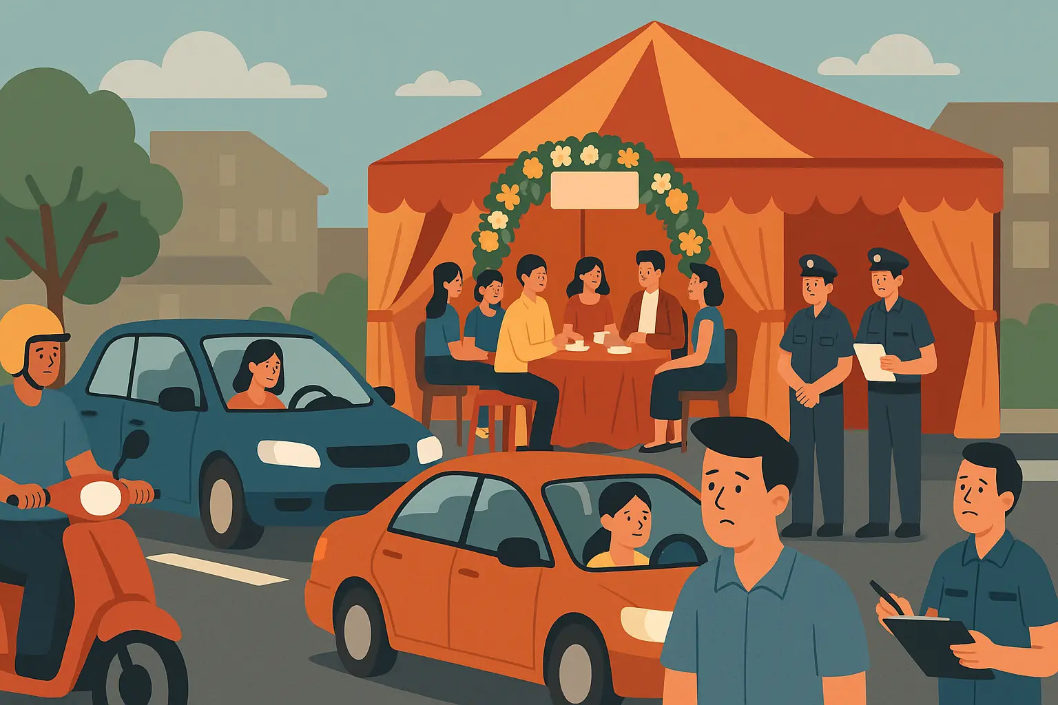 Dựng rạp cưới lấn lòng đường bị phạt bao nhiêu.webp