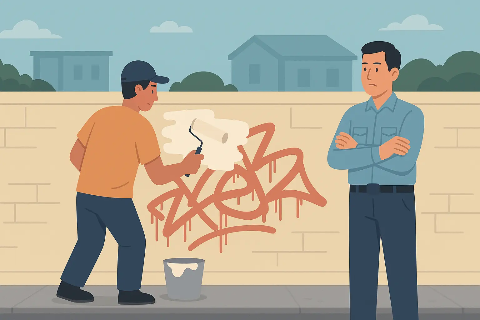 Biện pháp khắc phục hậu quả đối với hành vi vẽ bậy lên tường nhà người khác.webp