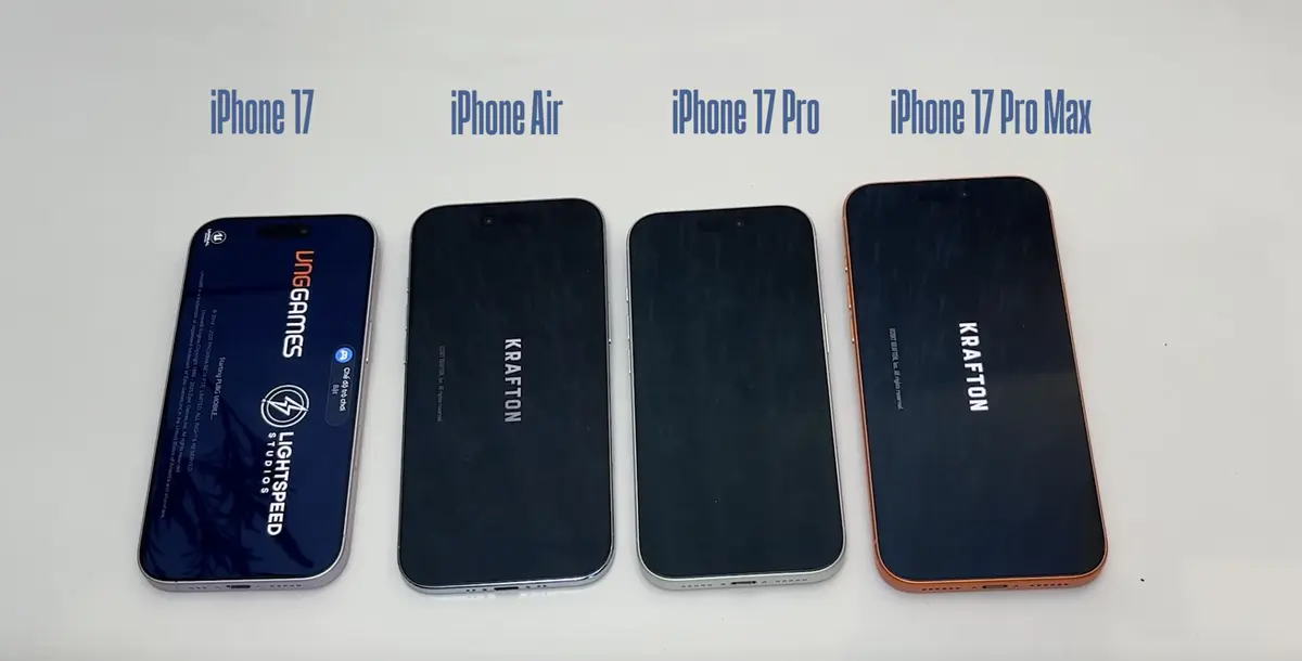 Ảnh chụp bài test mở app (game PUBG Mobile)  iPhone 17, iPhone Air, iPhone 17 Pro, iPhone 17 Pro Max