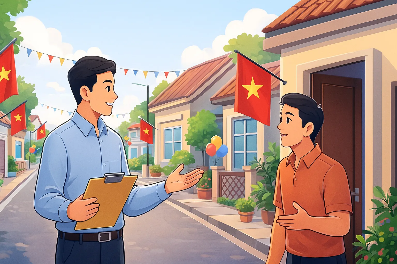 Gia đình bà Lan treo cờ muộn vào dịp Quốc khánh