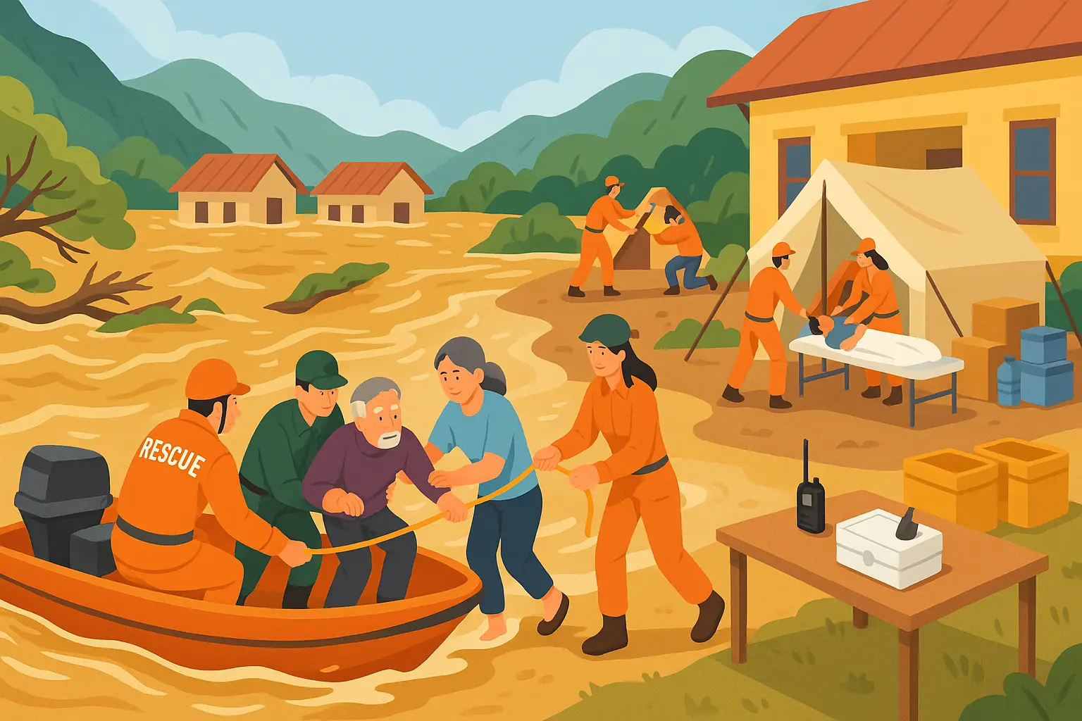 Ứng cứu người dân bị cô lập do lũ quét tại tỉnh Lào Cai