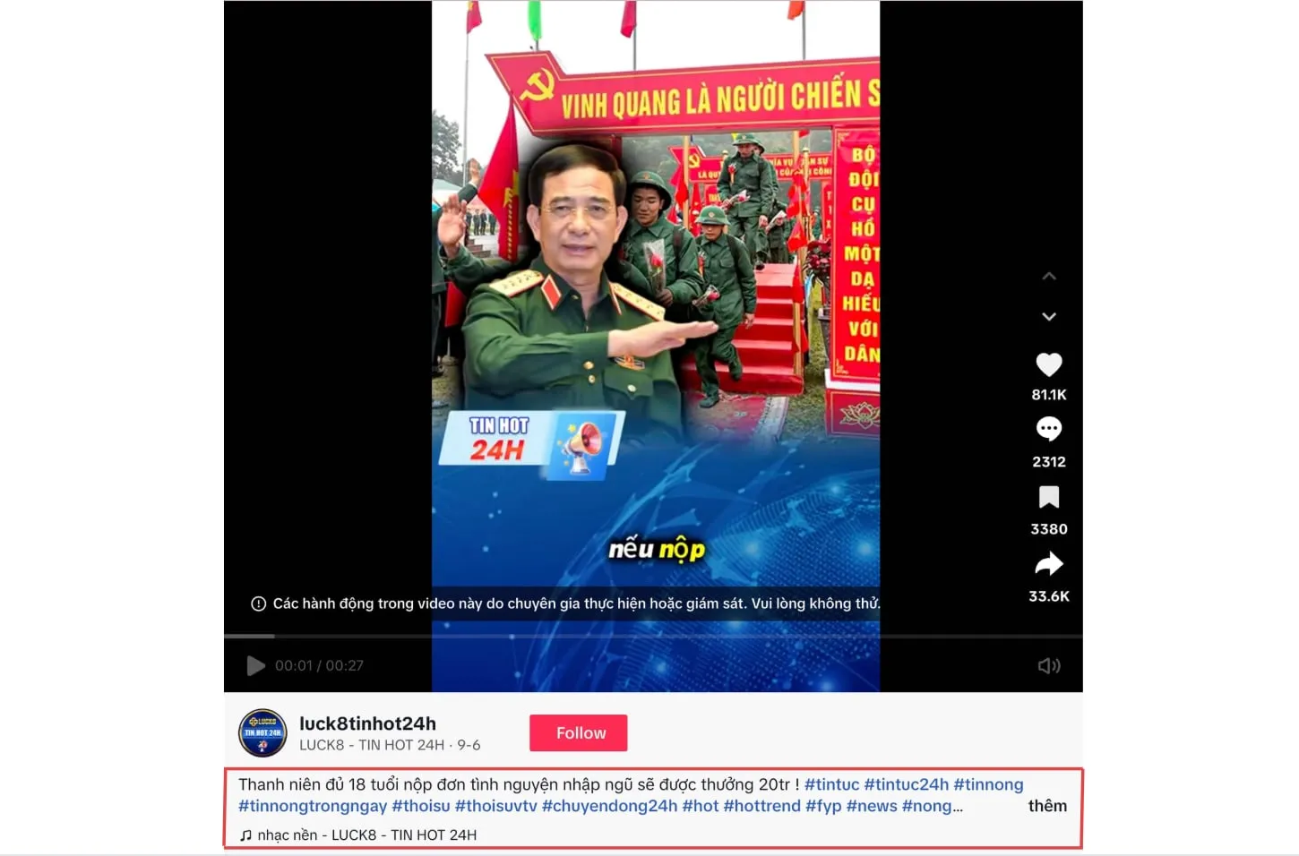 Thực hư về tin “tình nguyện nhập ngũ được thưởng 20 triệu đồng”