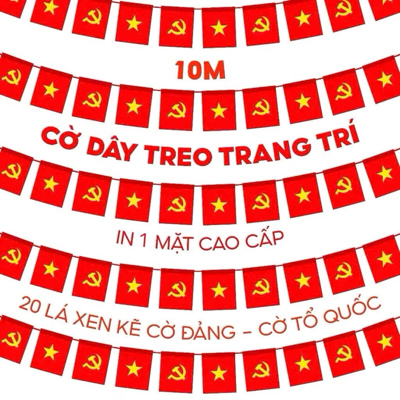 Dây cờ Tổ Quốc - Đảng treo trang trí Tết, lễ hội dài 10m gồm 20 cờ - mẫu 1 mặt
