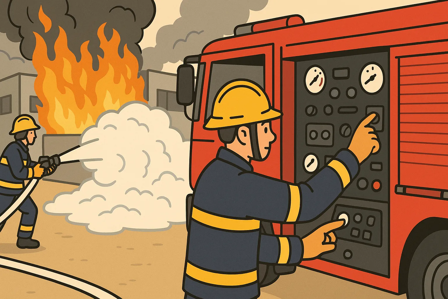 Hệ thống bọt khí nén trong xe chữa cháy bao gồm những bộ phận nào?