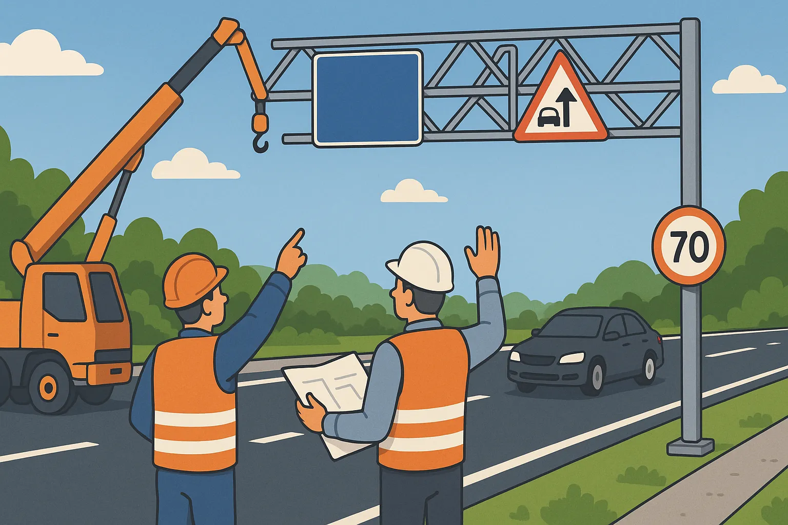 Công trình lắp đặt biển báo trên cao tốc Bình Phước Chơn Thành