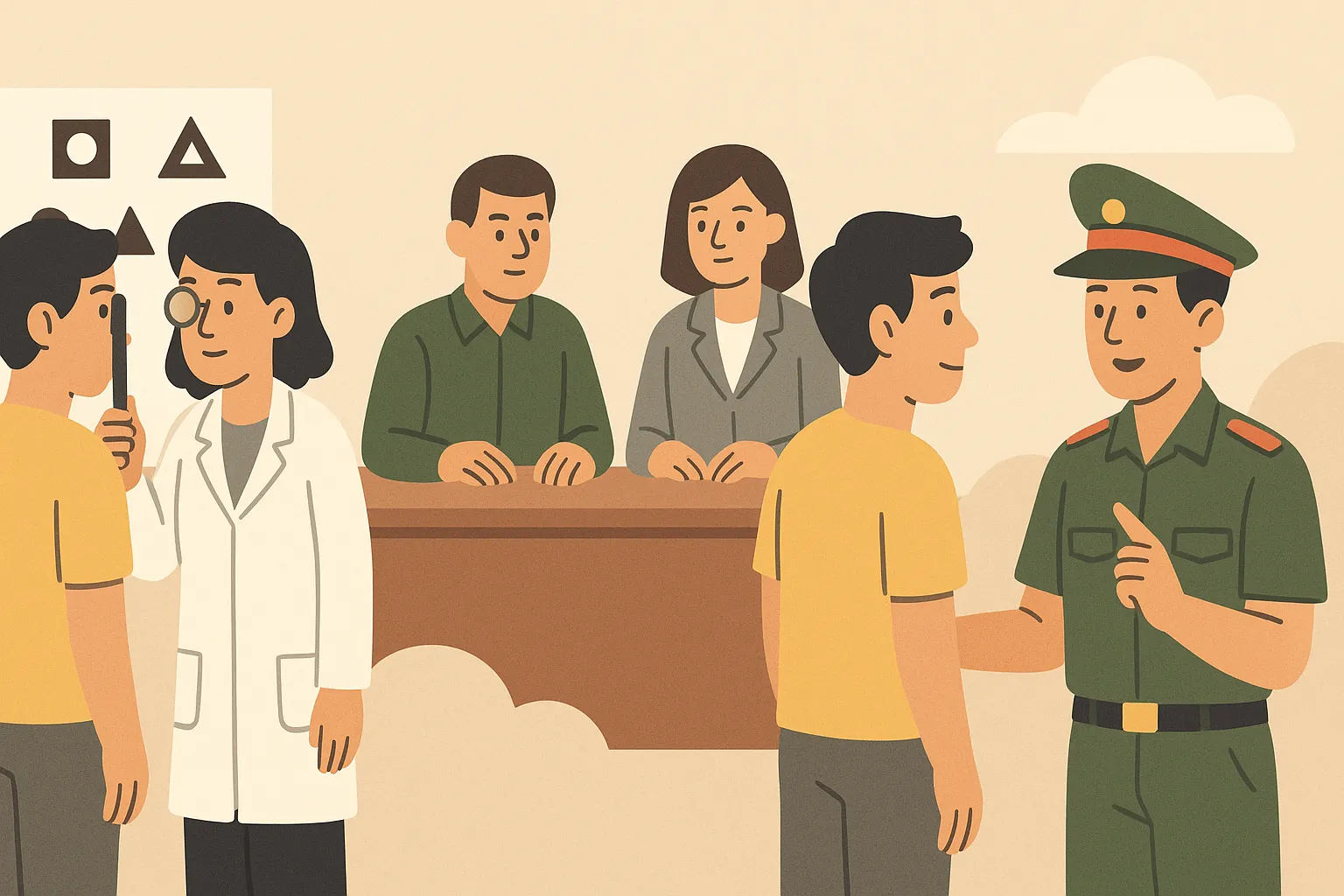 Minh tham gia khám tuyển nghĩa vụ quân sự