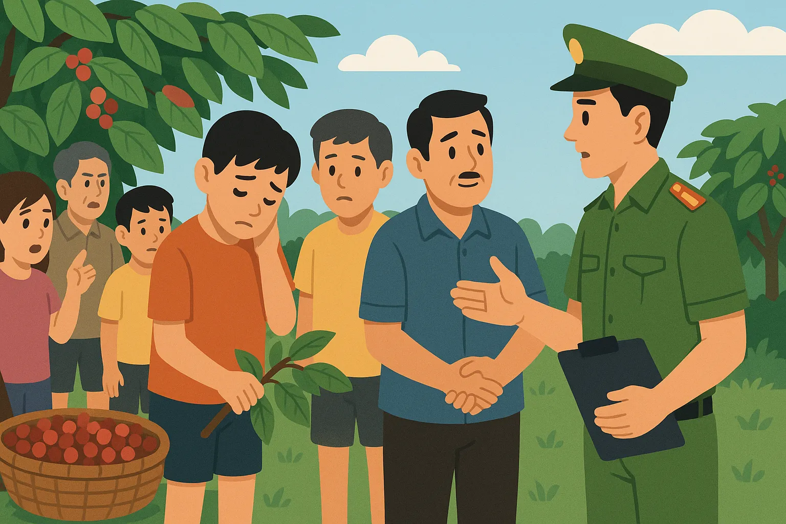 Con trai hái trộm cà phê bị phát hiện