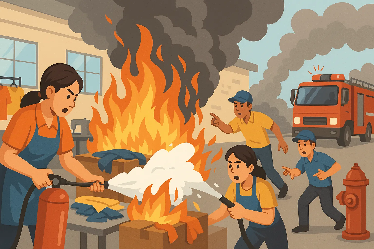 Đám cháy bùng phát tại khu sản xuất may mặc