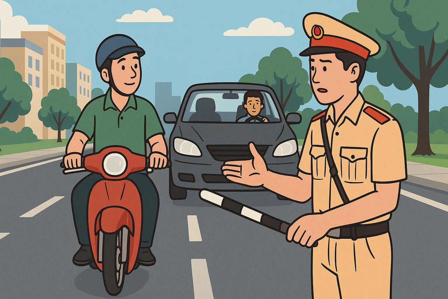 Anh Toàn đi xe máy vào làn ô tô tại trung tâm thành phố