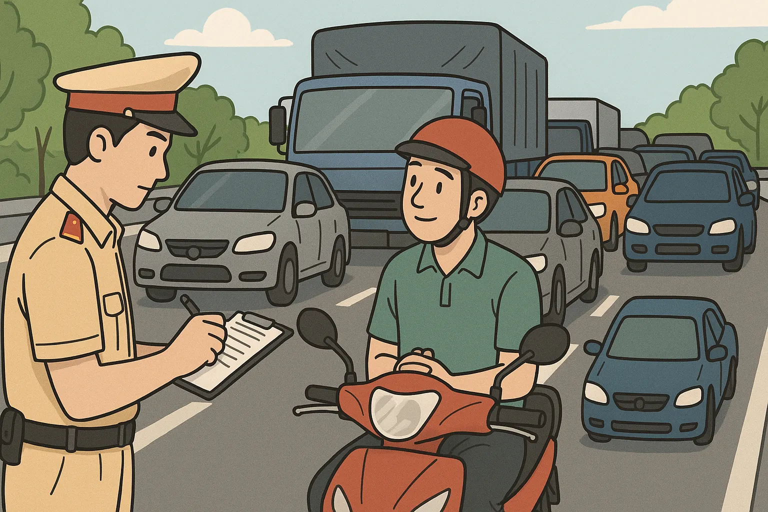 Anh Minh đi sai làn trong giờ cao điểm