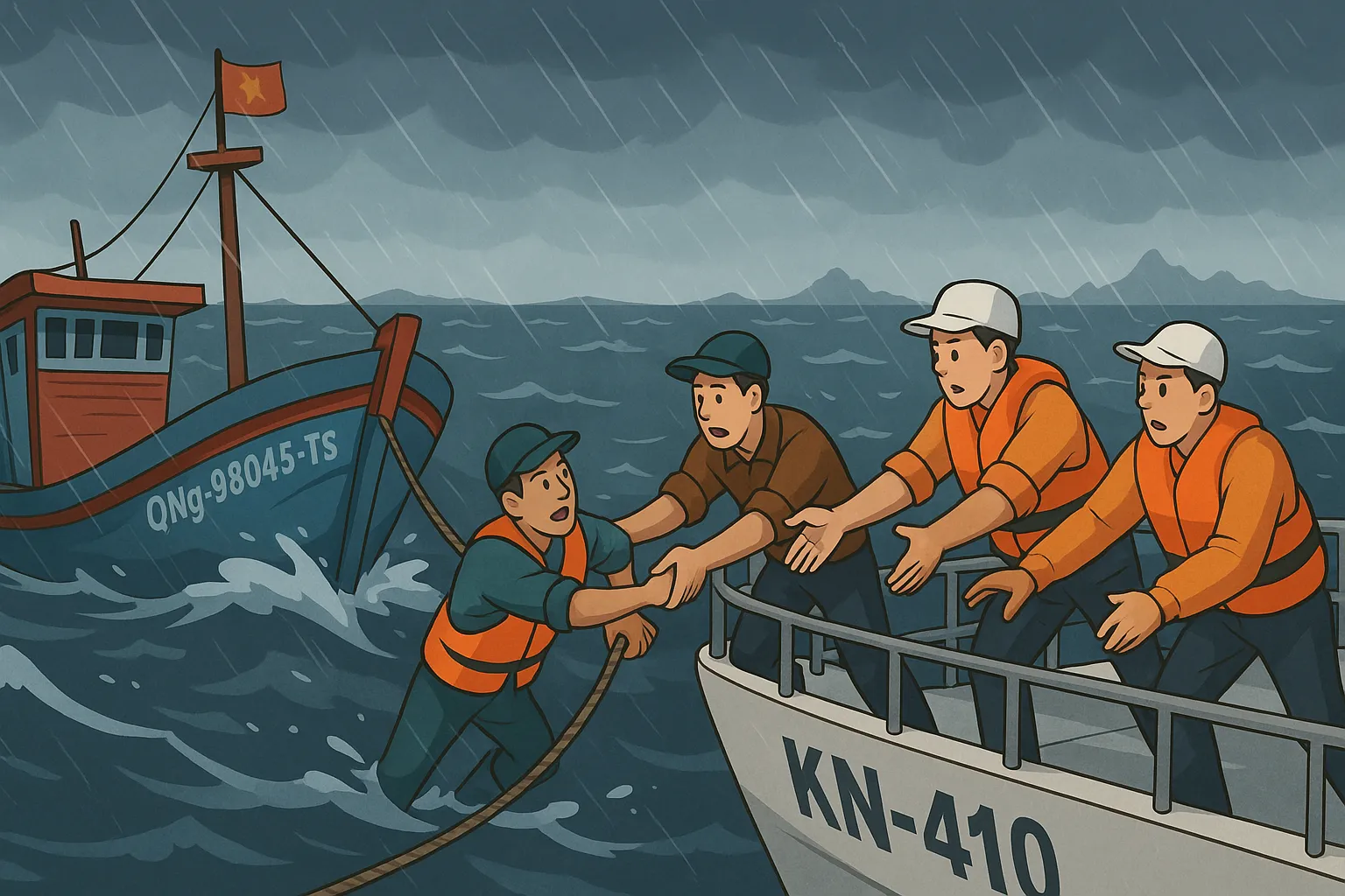 Tàu cá gặp sự cố trong điều kiện thời tiết xấu