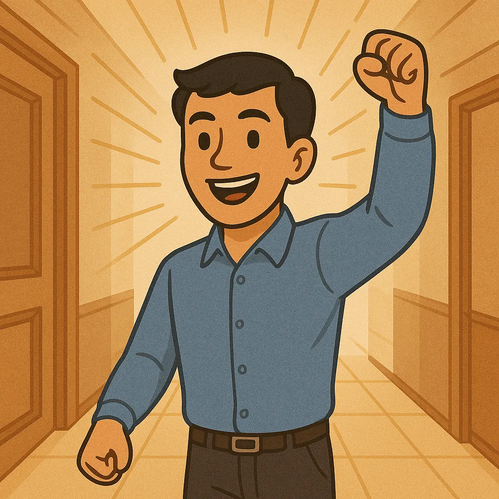 Bước ra hành lang, Minh Quân mang theo niềm vui chiến thắng - một khởi đầu mới đang chờ phía trước.