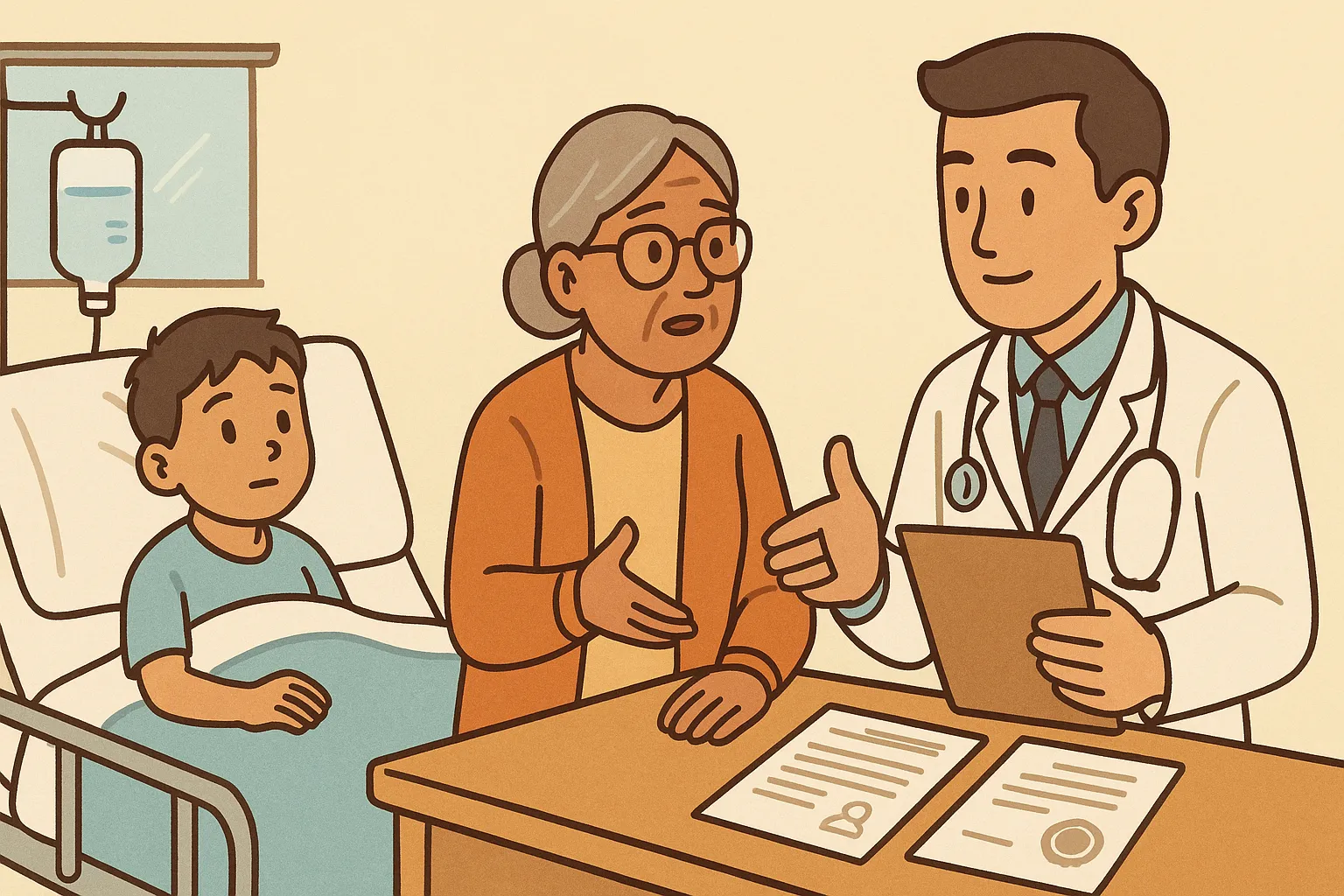 Bé Nam được người giám hộ chăm sóc tại cơ sở y tế