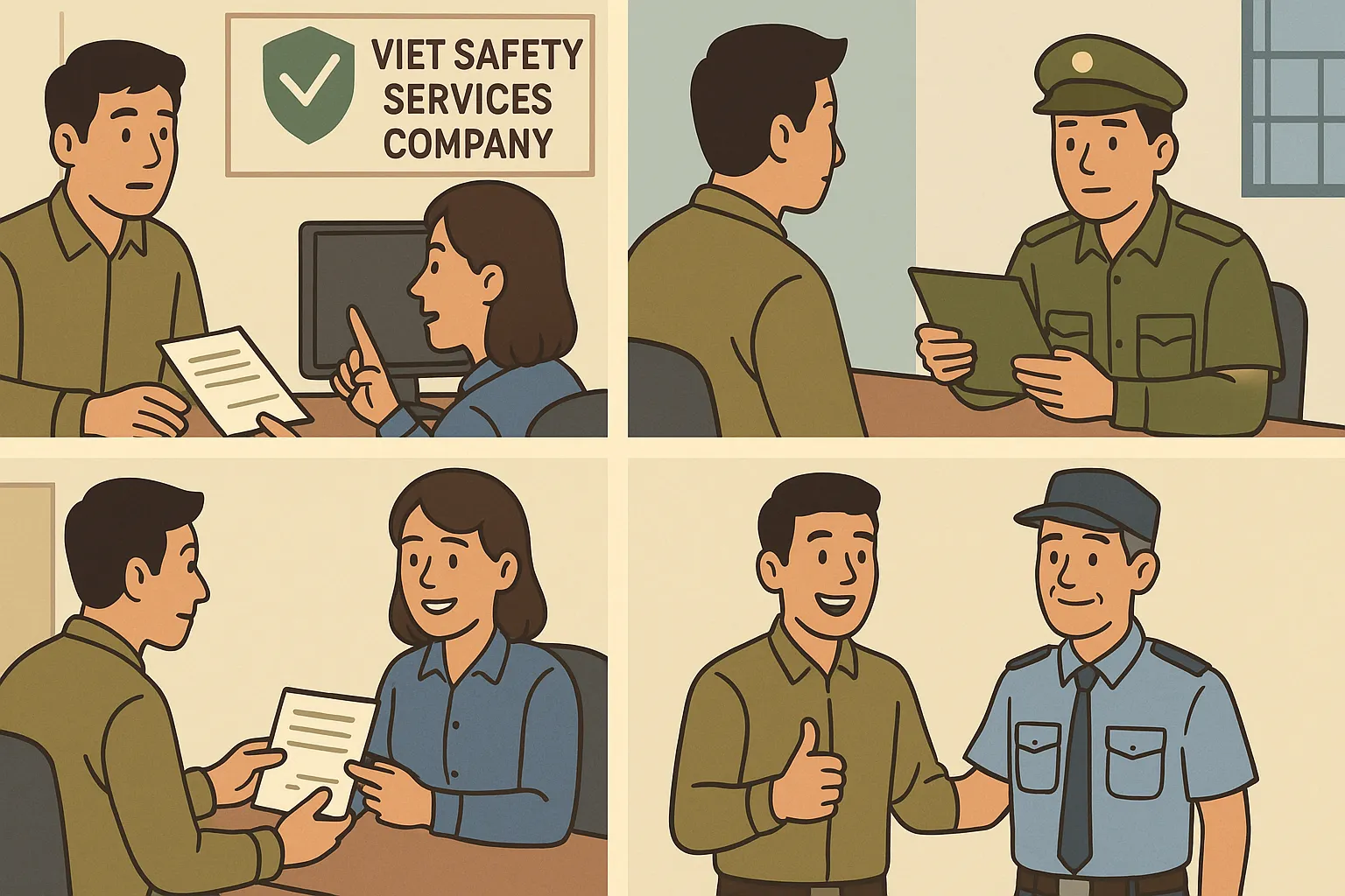 Anh Tuấn nộp hồ sơ ứng tuyển tại công ty dịch vụ bảo vệ