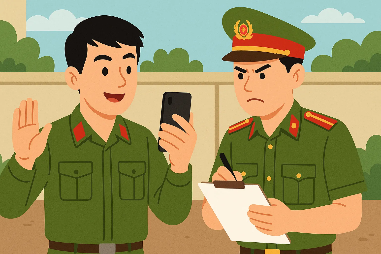 Người dân mặc quân phục để quay clip đăng mạng xã hội