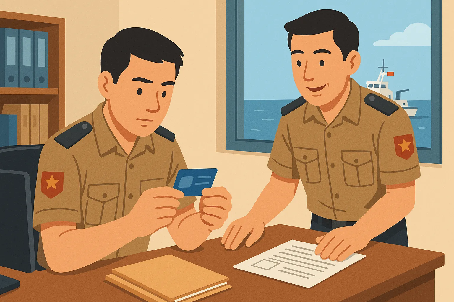 Công chức kiểm ngư kiểm tra lại thời hạn thẻ đang sử dụng