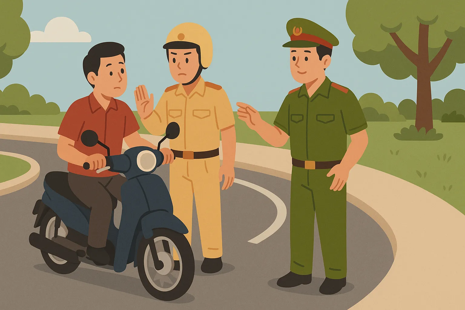 Anh Minh bị nhắc nhở khi vi phạm luật giao thông