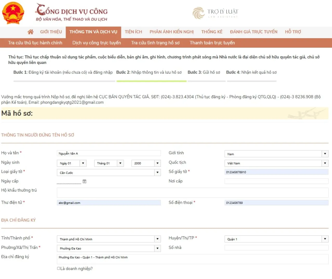 Điền tất cả thông tin quan trọng vào biểu mẫu của Dịch vụ công