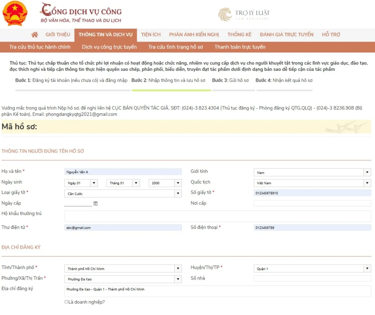 Điền tất cả thông tin quan trọng vào biểu mẫu của Dịch vụ công