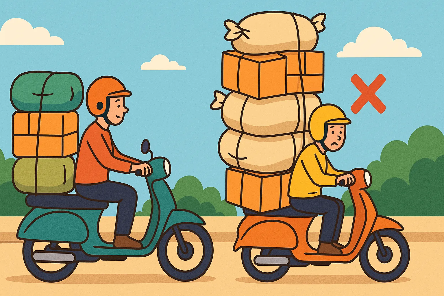Xe máy chở hàng hóa như thế nào thì đúng luật?