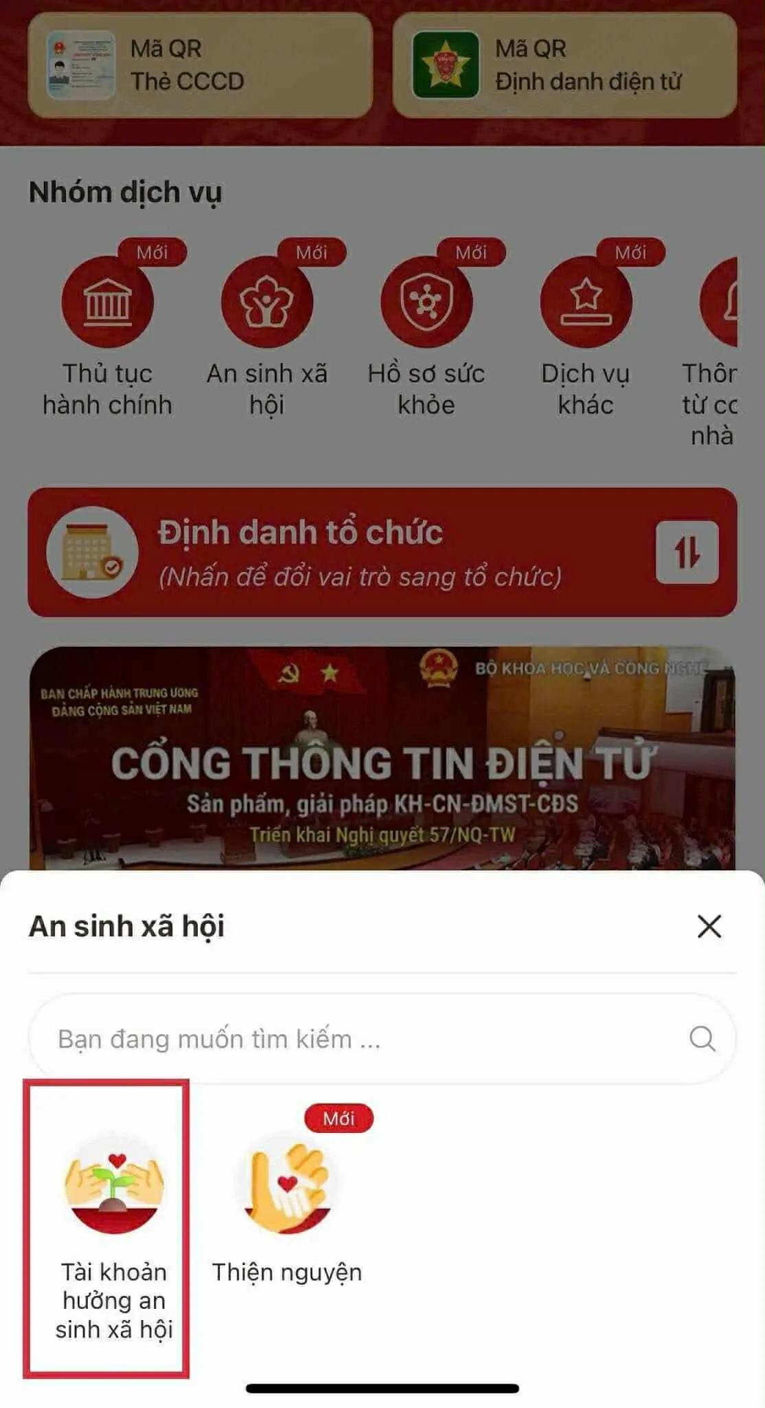 Chọn mục "An sinh xã hội"