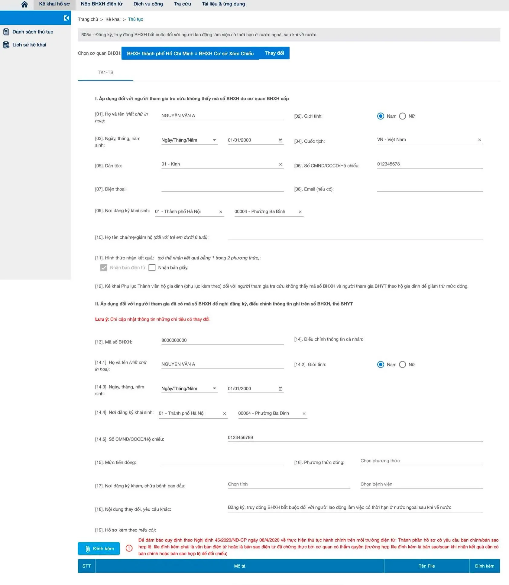 Điền thông tin cá nhân