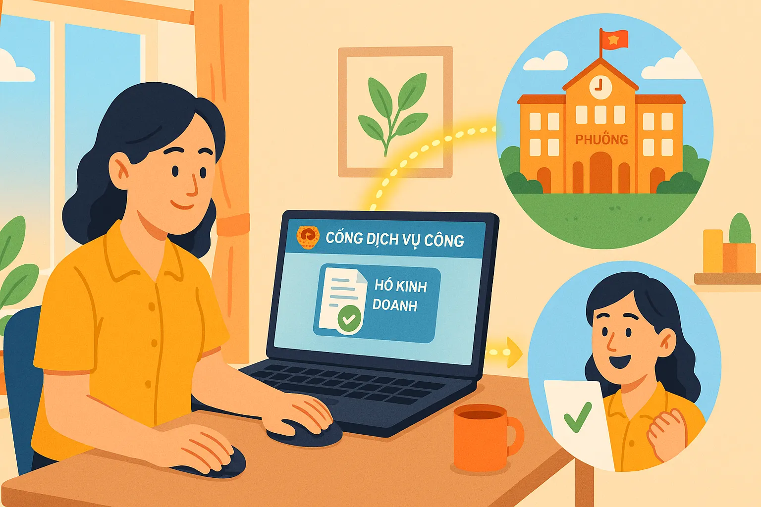 Chị Hạnh chọn nộp hồ sơ đăng ký hộ kinh doanh qua mạng