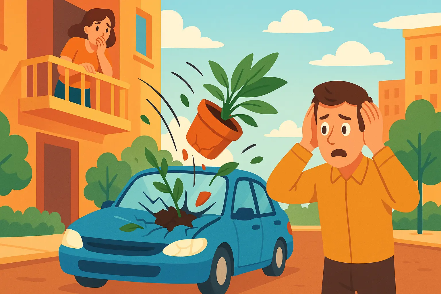 Làm rơi chậu cây từ ban công gây hư hỏng ô tô thì phải bồi thường thế nào?