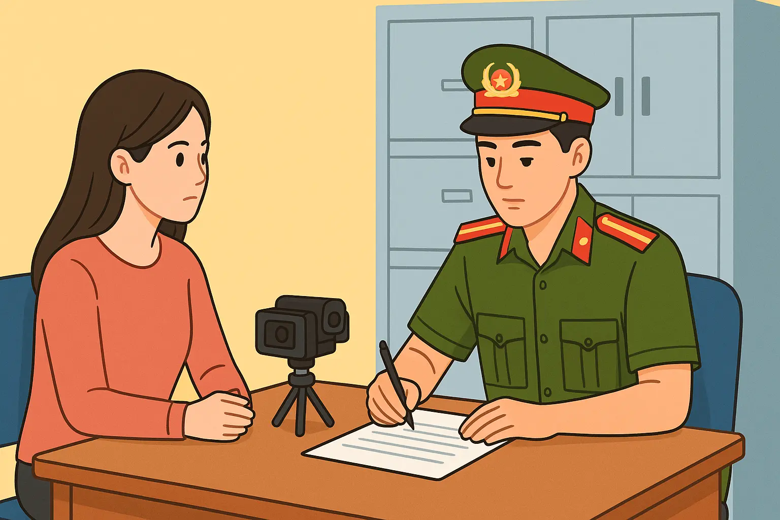 Ghi hình buổi lấy lời khai giúp bảo vệ quyền lợi bị hại trong vụ lừa đảo tại Nghệ An