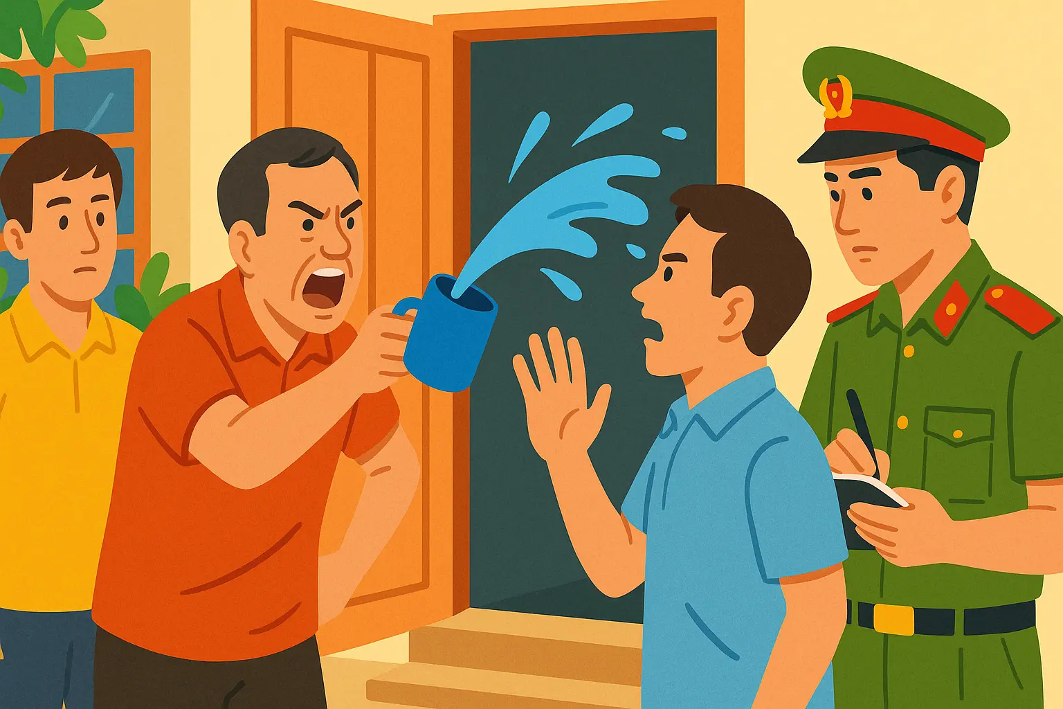 Lê Trung Hậu bị tố giác vì hắt nước vào hàng xóm sau khi cãi vã