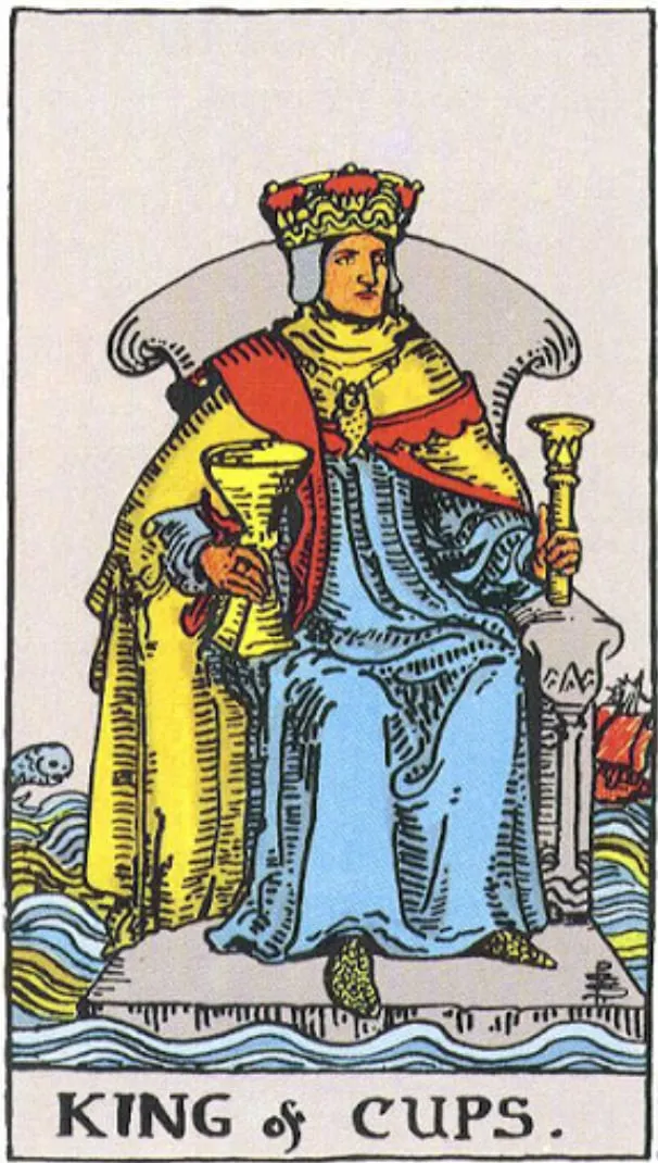 Những chi tiết trong lá bài King of Cups thể hiện điều gì?