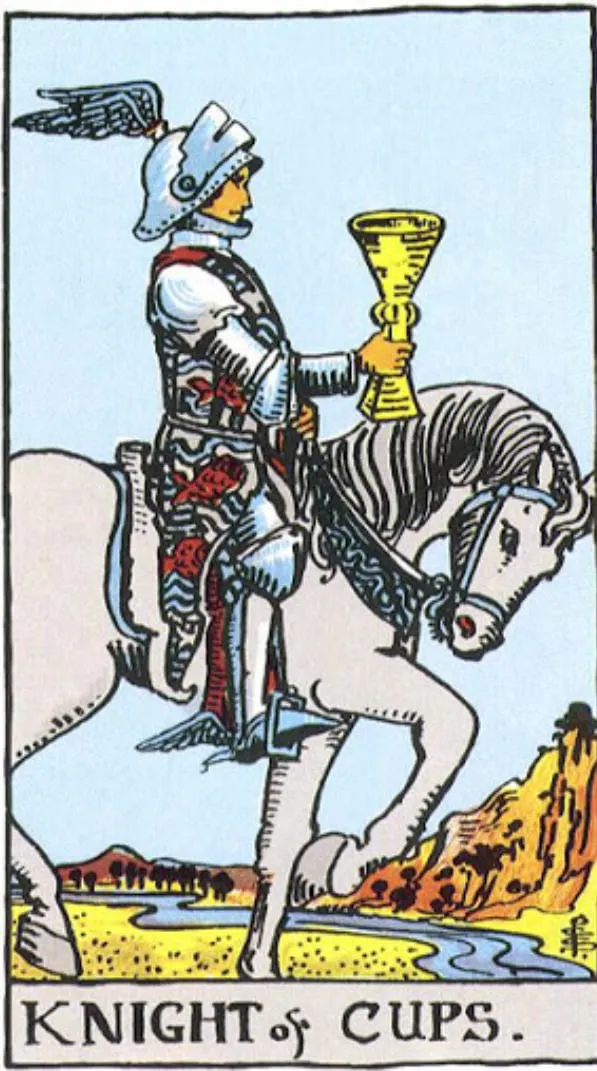Những chi tiết trong lá bài Knight of Cups thể hiện điều gì?