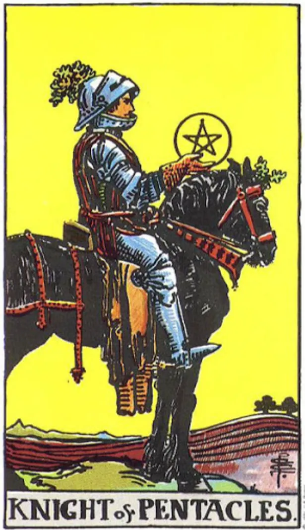 Những chi tiết trong lá bài Knight of Pentacles thể hiện điều gì?