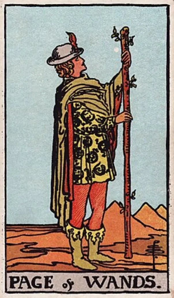 Những chi tiết trong lá bài Page of Wands thể hiện điều gì?