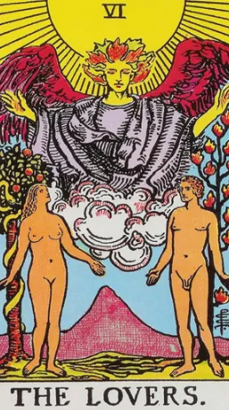 Những chi tiết trong lá bài The Lovers thể hiện điều gì?