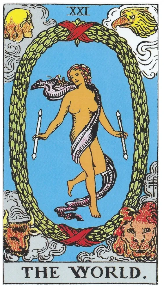 Những chi tiết trong lá bài The World thể hiện điều gì?