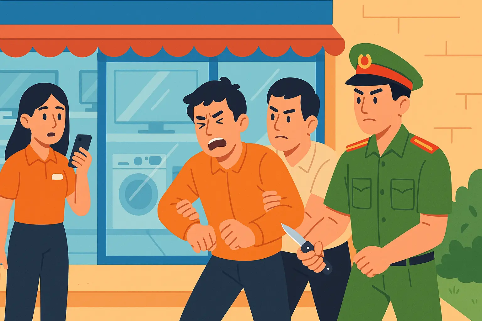 chị Lê Thị Tuyết, nhân viên siêu thị điện máy phát hiện một người đàn ông có ngoại hình giống đối tượng truy nã.