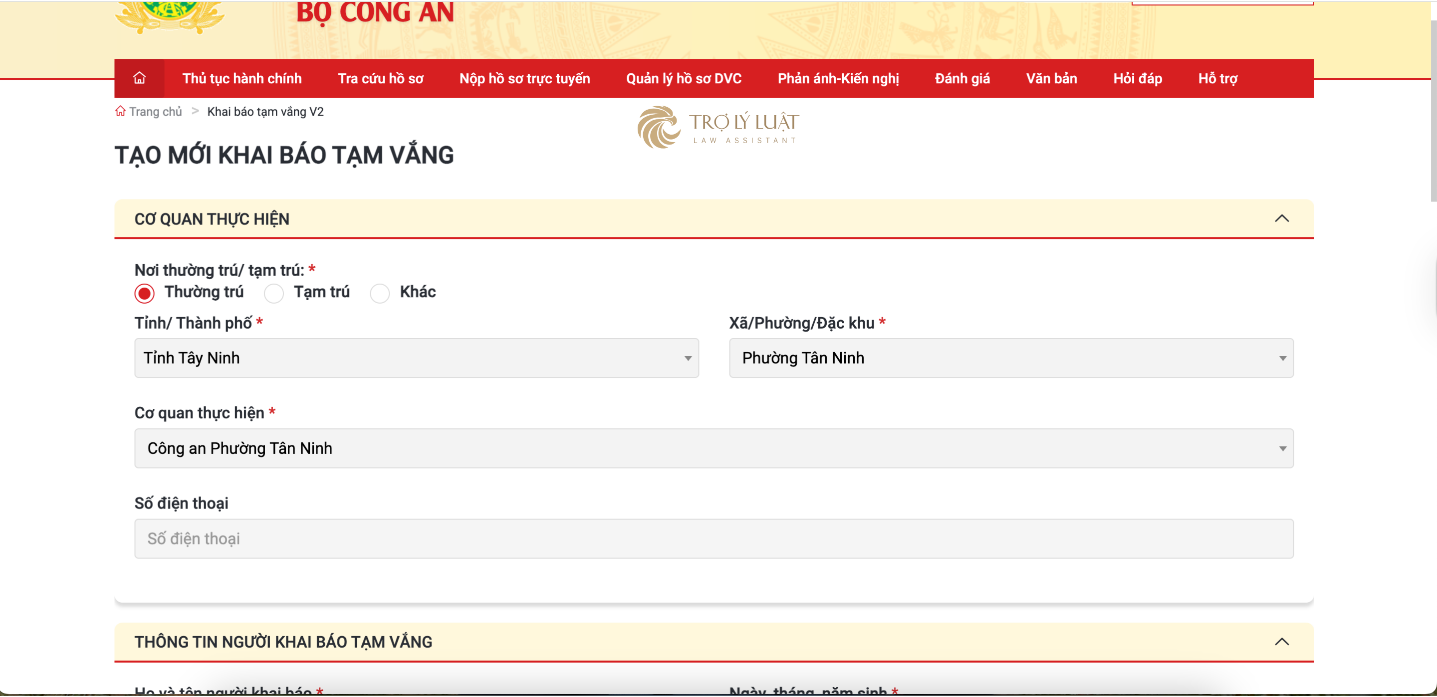 Hướng dẫn thủ tục khai báo tạm vắng online