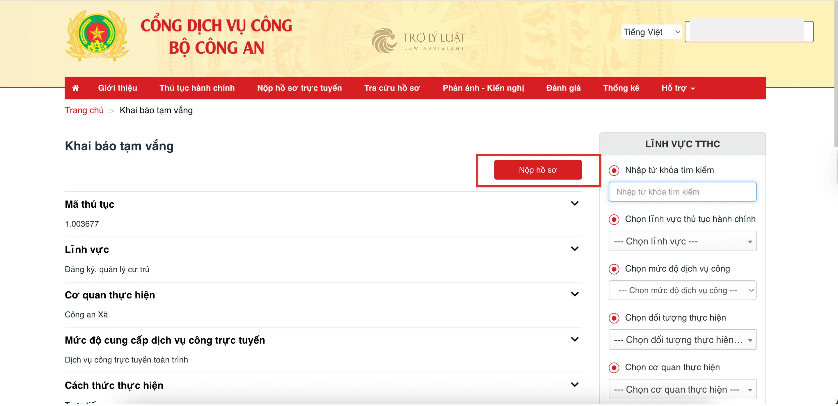 Hướng dẫn thủ tục khai báo tạm vắng online