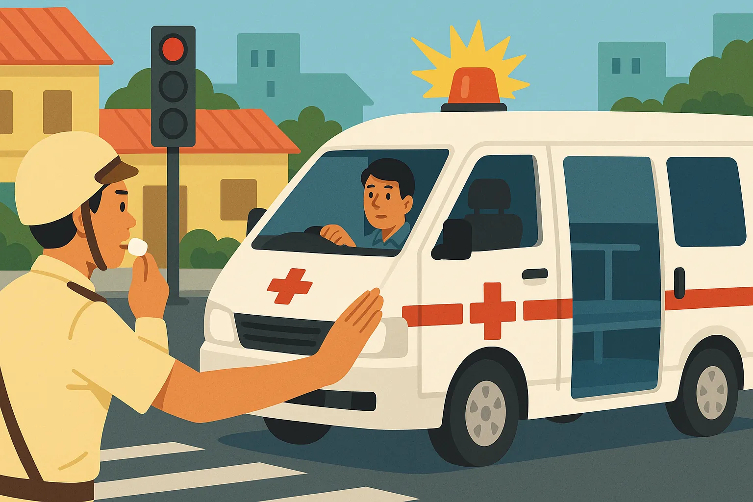 Không bị xử phạt nếu bật đèn xe ưu tiên đúng quy định